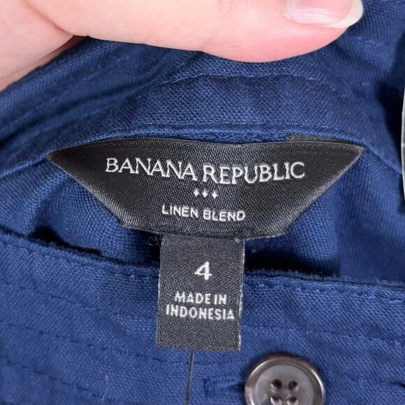 Banana Republic Blue High Waist Button Front Steppe Linen Blend Mini Skirt - Picture 9 of 10